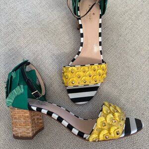 Kate Spade Wiatt Pineapple Block Heel Sandals | Striped | Size 9 | New